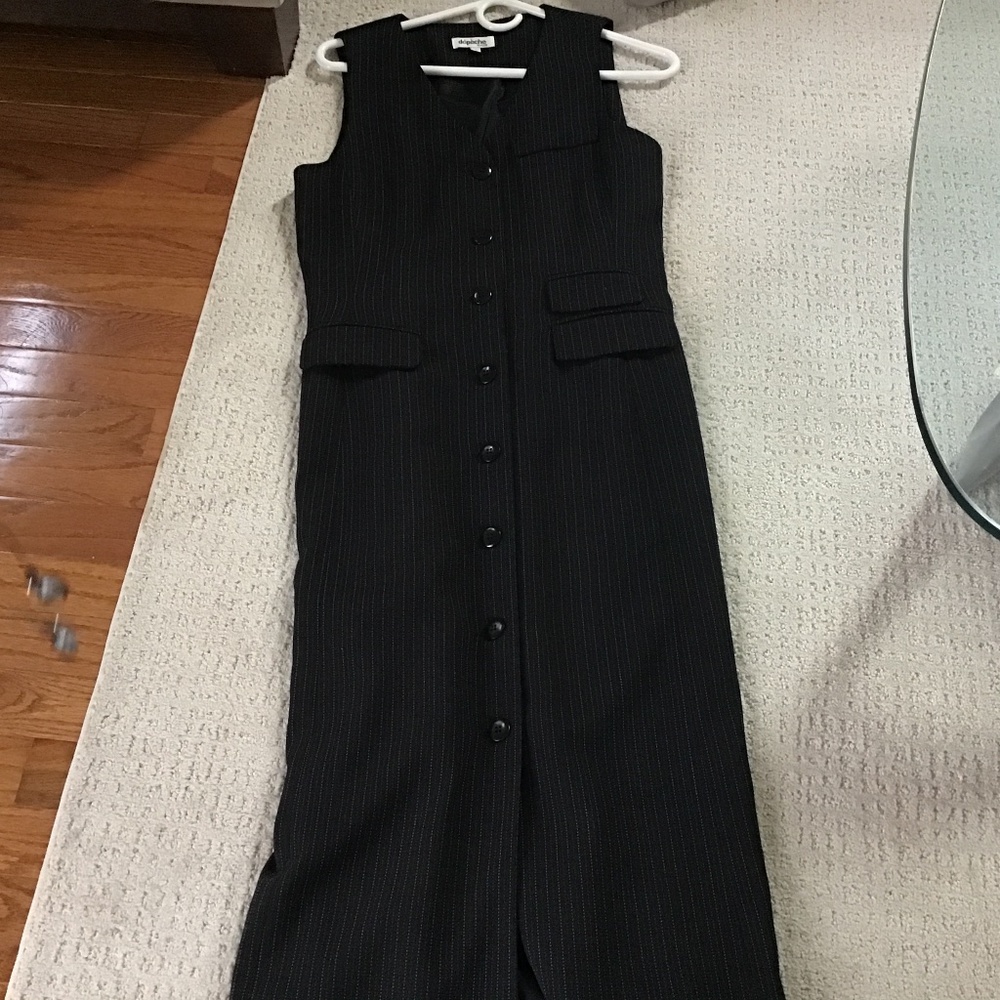 Depeche Mode V neck button down Jumper black pinstripe fully lined size 6